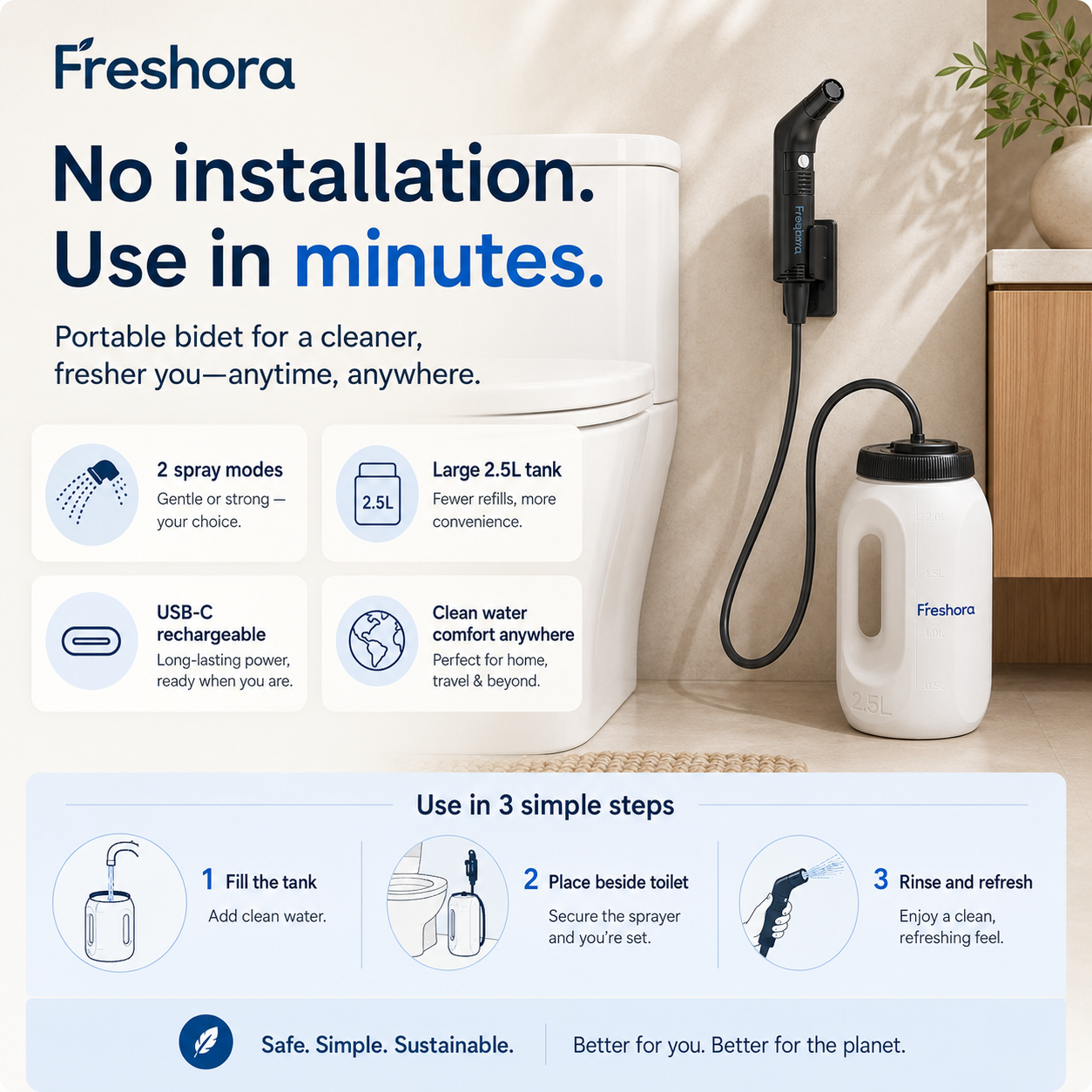 Portable Rechargeable Travel Bidet